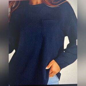 Merokeety Navy Textured Long Sleeve Sweatshirt – Size S | NWT